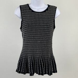 Ann Taylor sz S Sleeveless Peplum Top Lined Black White Knit Textured